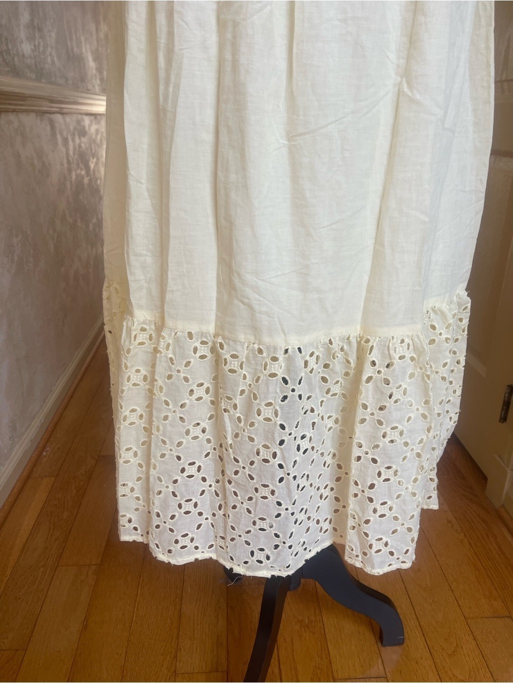 Indigo Rose Pale Yellow Eyelet Smocked Maxi Dress Petite Large Cottagecore Boho - Picture 6 of 11